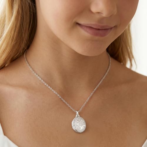 YOUFENG Love Heart Locket 14K Gold-Filled Oval Circle Rectangle Lockets that Hold Pictures Floral Patterns Necklace for Women - style: Silver Oval