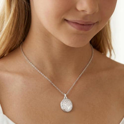 YOUFENG Love Heart Locket 14K Gold-Filled Oval Circle Rectangle Lockets that Hold Pictures Floral Patterns Necklace for Women - style: Silver Oval