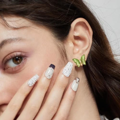 YOQUCOL Butterfly Shape Crystal Clip On Earrings Non Pierced Golden Stud for Women - color: Light Green