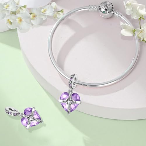Birthstone Charm, 925 Sterling Silve Heart Dangle Charms for Pandora Bracelets, Ladies Birthday Gift - style: F-June