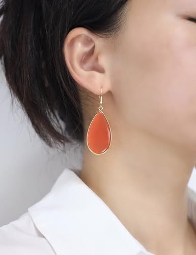 BaubleStar Natural Crystal Healing Stone Earrings Statement Teardrop Dangle Earrings for Women - color: Orange