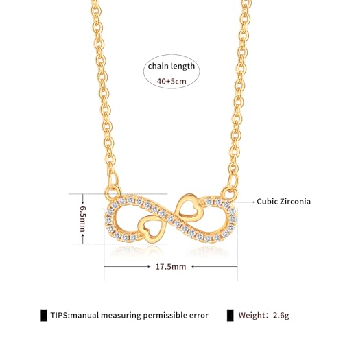 Gold Plated Pendant Necklaces for Women Cubic Zirconia Accent 18 Inch Adjustable Chain Hypoallergenic Gift for Wife Mom Birthday Valentines Day - style: Infinity