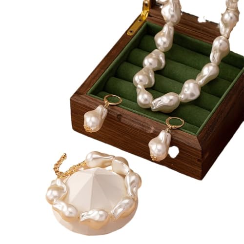 Wedding Pearl Jewelry Set for Women Classic Necklace and Earrings Faux Pearls Bridesmaid Gift wedding bride trendy fashion jewelry fall fashion - color: A-Alien imitation pearl necklace set
