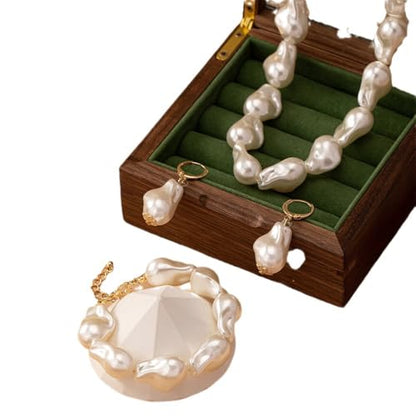 Wedding Pearl Jewelry Set for Women Classic Necklace and Earrings Faux Pearls Bridesmaid Gift wedding bride trendy fashion jewelry fall fashion - color: A-Alien imitation pearl necklace set