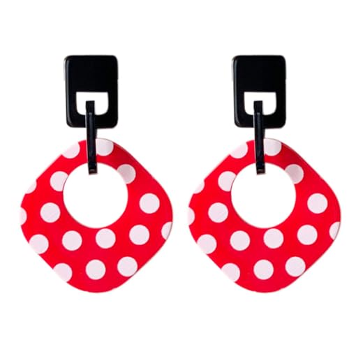 ONLYJUMP Exaggerated Geometry Earrings Acrylic Round Square Triangle Heart Dangle Earrings for Women Multilayer Bohemia Earrings Classic Retro Minimalist Earrings Statement Jewelry - color: Red