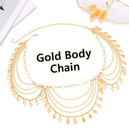 JEWEKY Gold Waist Chain Sequin Belly Chains Bikini Beach Body Accessories for Women