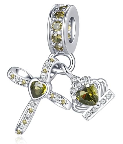 Silver Cross Birthstones Charm Fit for Pandora Charms Bracelet Crown Dangle Charms Beads Birthday Jewelry Gifts for Women - style: August