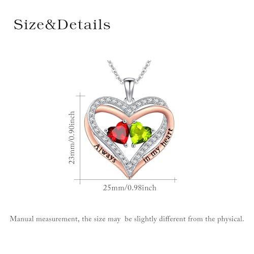 Heart Birthstone Necklace for Women 14K Rose Gold/White Gold Filled Overlapping Double Hearts Pendant Anniversary Valentine's Day Birthday Mother's Day Christmas Gifts for Wife Mom Daughter Her - color: 01-08-Jan-Aug Birthstone-A, style: Double-Layered Lo