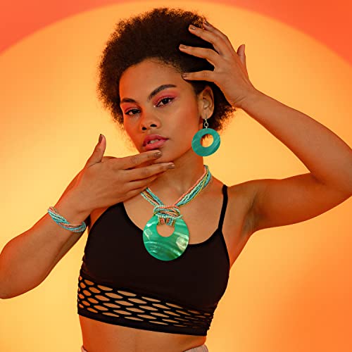 Coiris Multi Strand Statement Colorful Beaded Necklace with Big Circle Shell Pendant for Women - color: ST0012