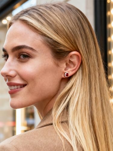 Bestyle Authentic 925 Sterling Silver 2 Carat Birthstone Earrings for Women, More Sparkle Heart/Round Solitaire Diamond Studs Earrings, Great Birthday/Christmas/Anniversary Jewelry for Wife Mother - color: 01. Jan. Garnet-Round