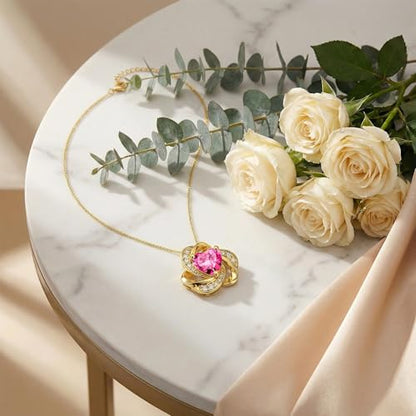 Midari 18K Gold Love Knot Necklace Love Knot Pendant Necklace with 12 Months Birthstones I Love You Forever Jewelry Gifts for Women Mom Her - color: 10-October