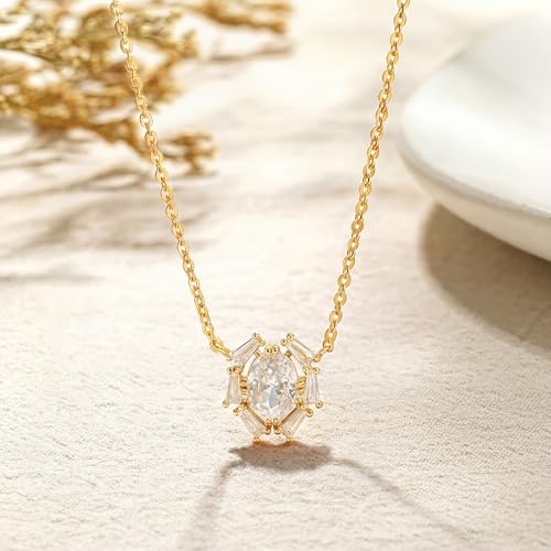 WEARON Gold Necklace for Women Gold Star Necklace 14K Gold Plated CZ Necklace Dainty Choker Charm Necklaces Hypoallergenic Trendy Jewelry for Women Gift - color: Oval Cz