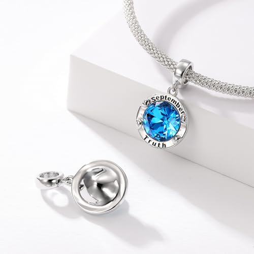 Birthstone Charms for Women Bracelets Birthday Bead Charms fit Pandora Bracelets Mothers Day Gifts for Women - color: 09-September(Sapphire)