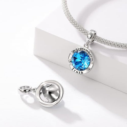 Birthstone Charms for Women Bracelets Birthday Bead Charms fit Pandora Bracelets Mothers Day Gifts for Women - color: 09-September(Sapphire)