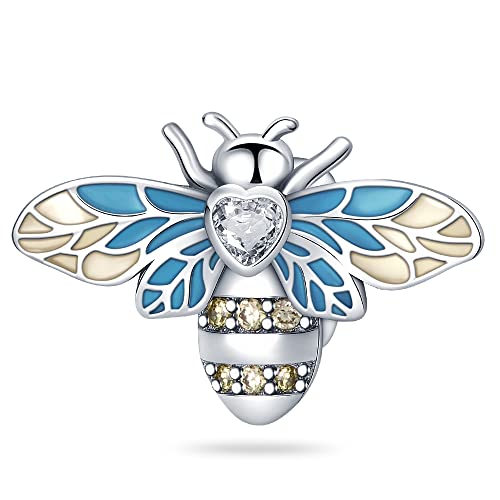Pandach 925 Sterling Silver Charms for Bracelet&Necklace Dangle Pendant Bead with 5A Cubic Zirconia Stones,Jewelry Beads Gifts for Women - style: Little Bee Charm