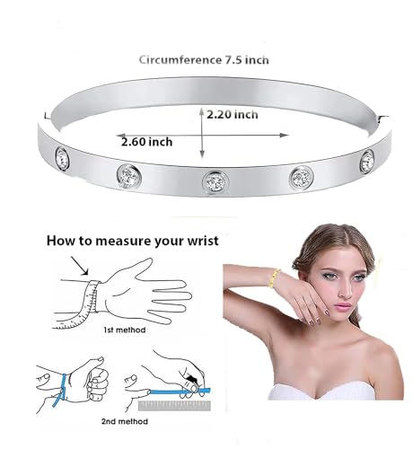 Stainless Steel for Ladies Men Bracelet Bangle Yellow 18k Gold Plated Diamonique CZ stone crystal - color: silver