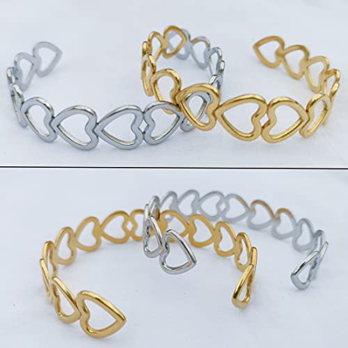 Womens Cuff Bracelets Heart Open Bangle Jewelry - color: Silver