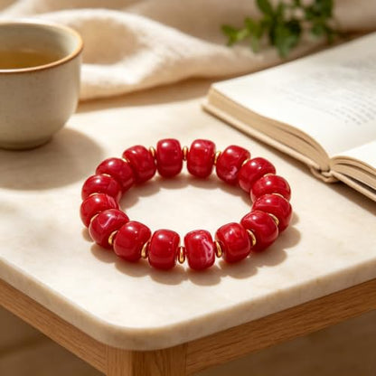 Chunky Beaded Bracelet for Women-Boho Bold Acrylic Resin Stretch Bracelets Trendy Summer Beach Elastic Bangle Vacation Jewelry Accessories - color: Style 1-Red