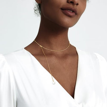 Zeffy Gold Pearl Necklace for Women, Dainty 14K Gold/Silve Plated Layered Pearl Choker Pearl Earrings Pearl Bracelets Wedding Trendy Gold Jewelry Set for Women Gifts - style: Gold Pearl Y Necklace-1PCS