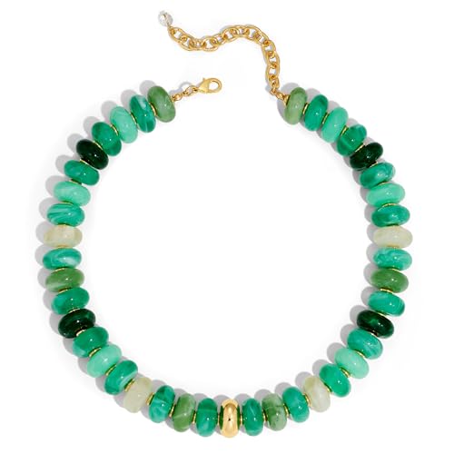 Chunky Colorful Bead Necklace Summer Fashion Statement Boho Beaded Chunky Necklace for Women Adjustable Length Lightweight Cool Suitable for Beach Vacation Daily Wear & Summer Parties - color: Green