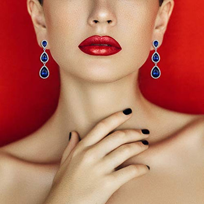 EleQueen Women's Crystal Teardrop Pear Shape 2.5 Inch Long Earrings | Dangle Earrings for Women, TearDrop Crystals Earrings for Bride Bridesmaid, Prom Jewelry for Wedding - color: 04-Royal Blue