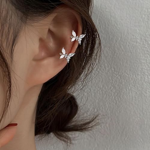 Ear Cuff Earrings for Women Non Piercing Faux Earring Cuff Rose Gold Earring Cuffs Non Pierced - color: Silver butterfly ear cuff