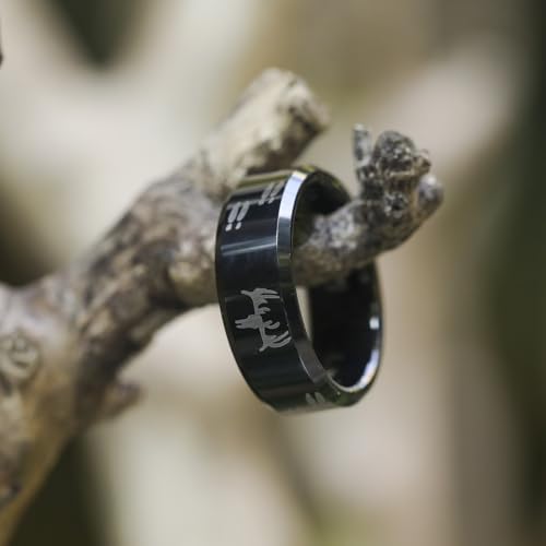 8mm Black Etched Deer Head Tungsten Carbide Wedding Band Men's Hunting Ring Size 6-15