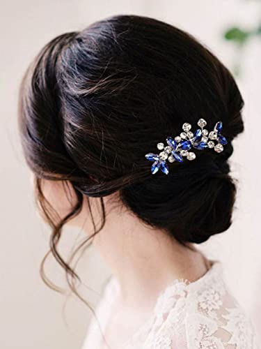 Catery Blue Wedding Hair Comb Crystal Bridal Side Clip Rhinestones Bridesmaid Hairpiece Accessories for Brides and Women (Blue) - color: D Blue