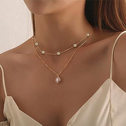 Trinckle Pearl Necklaces for Women, Pearl Choker Dainty Pendant Necklace | White Pendant Choker for Teen Girls, Layered Daisy Jewelry, Wedding Strands for Bride Bridesmaids as Beach Summer Accessories - style: Gold Pearl Necklace
