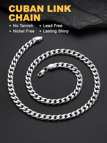 U7 Cuban Link Chain for Men Women Stainless Steel Curb Necklace, 7/9/12/15 MM Chunky Chain Silver/Gold/Black Mens Hip Hop Jewelry 18''-30'' - color: a. 7mm-silver, size: 24 Inch
