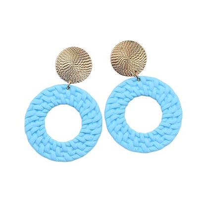 Boho Acrylic Geometric Round Braided Drop Dangle Earrings for Women - color: Blue