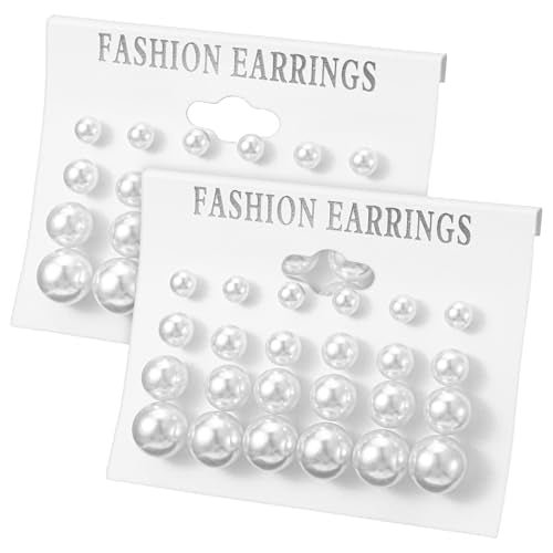 JJUNW 24 Pairs Pearl Earrings for Women, Pearl Earrings Stack, Mixed Size Pearls Earring Pack Fake Pearling Stud Ear Stack, Big Pearls Ear for Bridal Wedding Christmas Jewelry