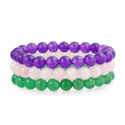 Bling Jewelry Unisex Stackable Set Of 3 Gemstone Round Bead 8MM Stretch Bracelet For Women Teen Men Multi Strand Stacking Adjustable - color: Multi Gemstones