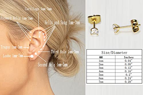 14K Gold Filled Polished Small CZ Pearl Ball Stud Earrings Set for Women Men 20G Surgical Steel Hypoallergenic Piercing Studs for Sensitive Ear, Pack of 6 Pairs - style: S : 1MM Silver Ball Set