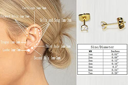 14K Gold Filled Polished Small CZ Pearl Ball Stud Earrings Set for Women Men 20G Surgical Steel Hypoallergenic Piercing Studs for Sensitive Ear, Pack of 6 Pairs - style: S : 1MM Silver Ball Set