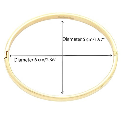 4 mm Width Stainless Steel Plain Bangle Polished Finish Oval Shape Classic 7 Inches Bracelet Silver Gold and Rose Gold 3 Pieces Set