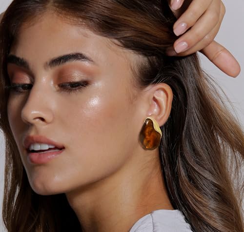 Acrylic Earrings for Women Irregular Resin Drop Earrings Metal Waterdrop Earring - color: Brown
