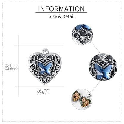 YFN Locket Necklace 925 Sterling Silver Heart Locket Necklace that Holds Pictures for Women Jewelry Gifts - style: heart butterfly locket