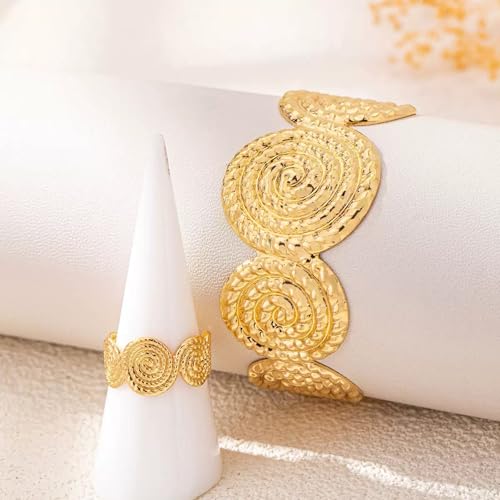Gold Jewelry Sets for Women Bangle Ring Set Chunky Bangle Bracelet And Ring Statement Jewelry Set for Women - style: Gold-E