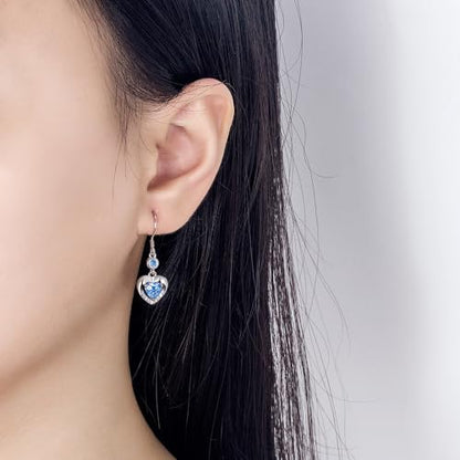 925 Sterling Silver Dangle Earrings with Charms Heart, Water drop, Moon, Star Long Drop Earring for Women Jewelry Gifts Hypoallergenic - color: heart zircon-white