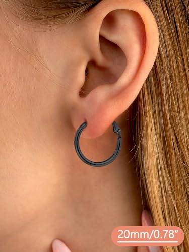 FaithHeart Silver/Black/Gold Stainless Steel Thin Hoop Earrings for Women | 2mm Wide Thin Large Hoop Earrings, Hypoallergenic Lightweight Trendy Jewelry, 20/30/40/50/60/70/80/90/100mm - color: Black, size: 20mm/0.78"