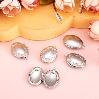 Elecrelive Locket Pendants Photo Frame Charms Memory Photo Charms Heart Locket Photo Frame Pendants - color: Silver - Oval