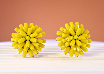 Vibrantly Bright Fluorescent Yellow Burst Crystal Bead Cluster Clip-On Earrings