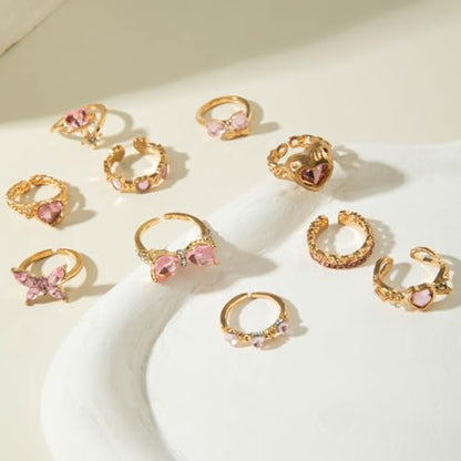 Gold Rings for Women Non Tarnish Stackable Rhinestone Moon Star Rings Dainty Stacking Pearl Butterfly Midi Pinky Thumb Joint Finger Knuckle Ring Set Gold Non Tarnish Jewelry Gifts Trendy Stuff - color: O Gold Bow Rings 10Pcs