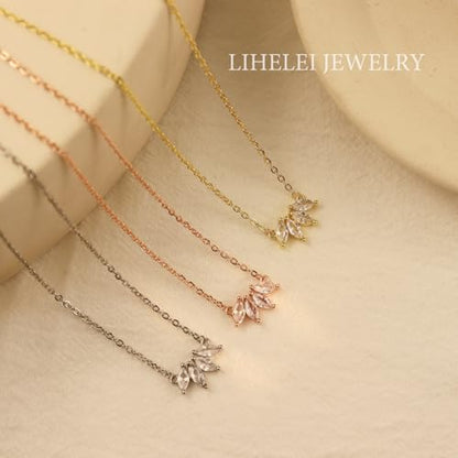 Diamond Pendant Necklaces for Women, Dainty 18k Gold/White Gold Plated Necklace, Gold/Silver Simple Choker Necklaces for Women, Trendy Jewelry Gifts - color: Leaf -Gold