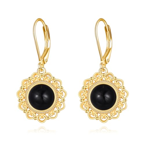 Sterling Silver Black Onyx Earrings for Women 18K Yellow Gold Plated Jewelry Gifts - style: Filigree Round
