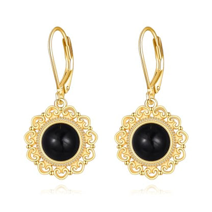 Sterling Silver Black Onyx Earrings for Women 18K Yellow Gold Plated Jewelry Gifts - style: Filigree Round