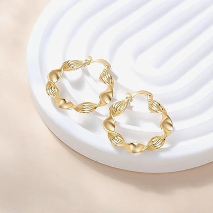 14K Gold Earrings for Women Gold Hoop Earrings for Women Twisted Mobius Hoop Earring for Womens Hoops Thick Light Radiant Hoops Earring for Womens - style: 30mm