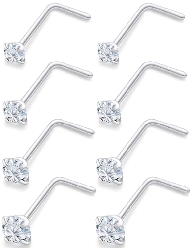 18G 20G 22G 24G Nose Rings Studs 316L Surgical Steel L Shaped Nose Nostril Studs Piercing Jewelry for Women Men Silver Gold Black CZ 1.5mm 2mm 2.5mm 3mm 3.5mm 4mm - style: Silver-24G(0.5mm)-7mm Bars-1.5mm 2mm 2.5mm 3mm CZ