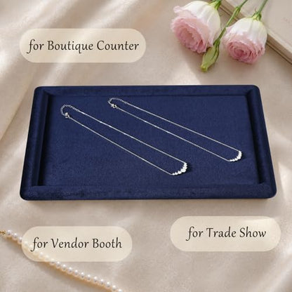 Velvet Jewelry Display Tray for Ring Earrings Necklace Bracelet Flat Tray - color: Blue, size: 12.99 × 9.06 in